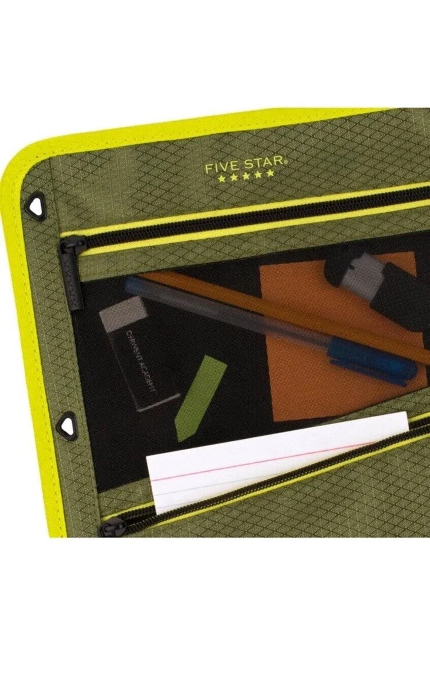 Large Pencil Pouch School Office College 2pc Five Star Olive/Citrus Size 11